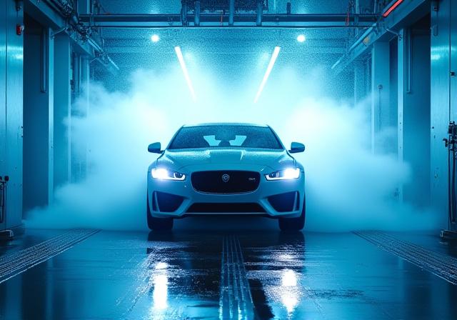 Bil i automatisk vaskehal med bløde børster