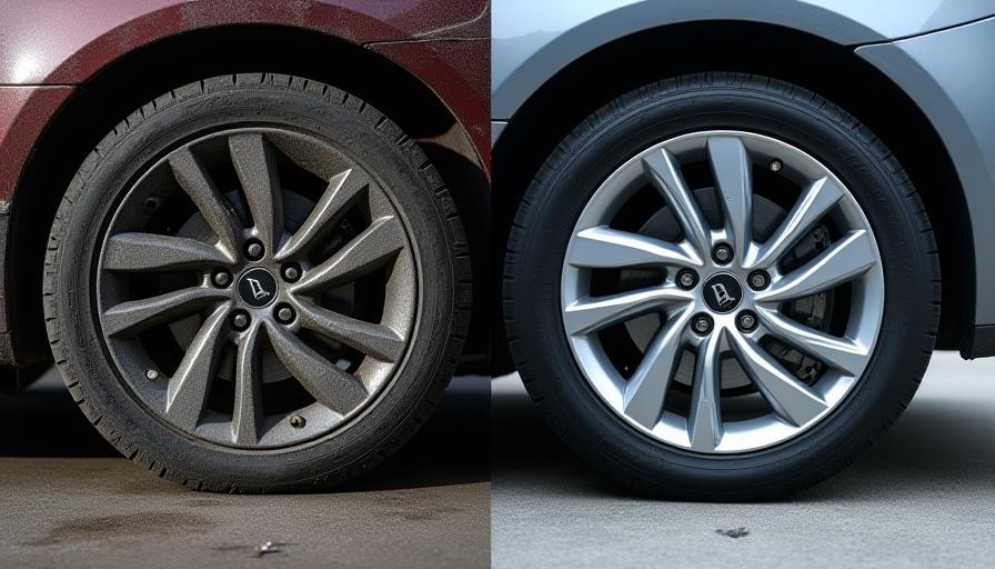 Sammenligning af beskidte fælge og rene fælge